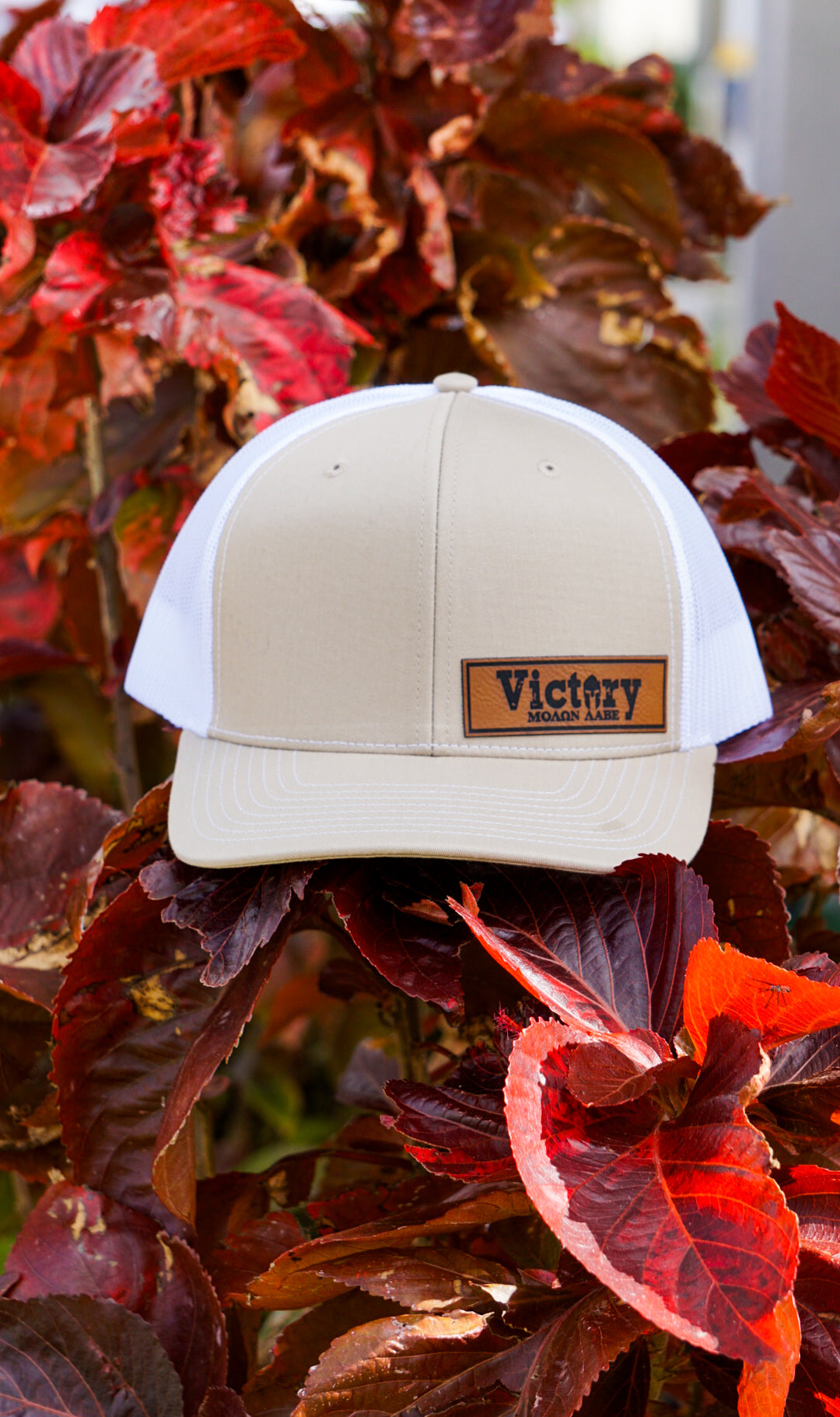 Richardson 112PM | Sand WHT Mesh Trucker Victory Patch